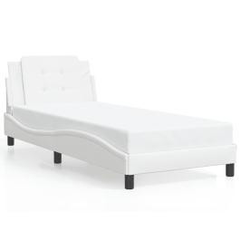 Estructura cama con luces LED cuero sintético blanco 90x200 cm