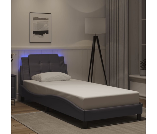 Estructura de cama con luces LED cuero sintético gris 90x200 cm