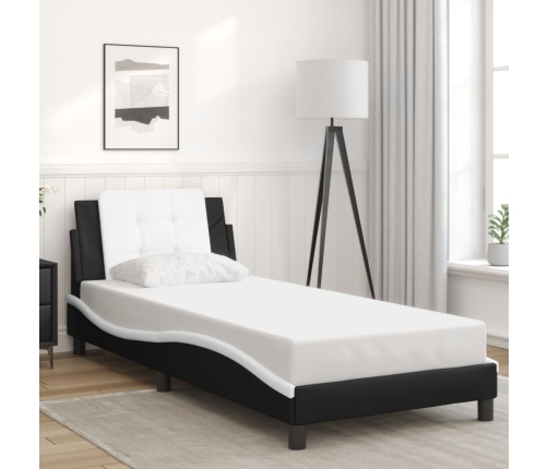 Estructura cama con LED cuero sintético negro blanco 100x200 cm