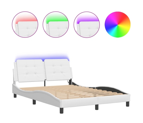 Estructura cama con luces LED cuero sintético blanco 140x190 cm