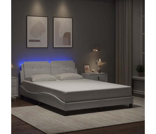 Estructura cama con luces LED cuero sintético blanco 140x190 cm