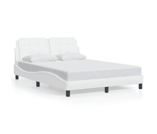 Estructura cama con luces LED cuero sintético blanco 140x190 cm