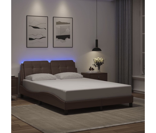 Estructura cama con luces LED cuero sintético marrón 140x190 cm