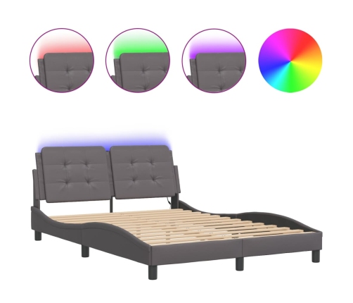 vidaXL Estructura cama con luces LED cuero sintético gris 140x190 cm