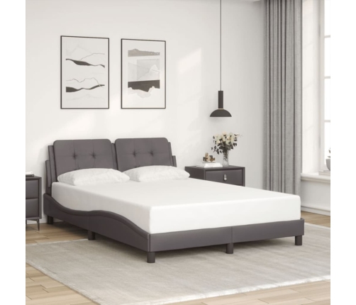 vidaXL Estructura cama con luces LED cuero sintético gris 140x190 cm