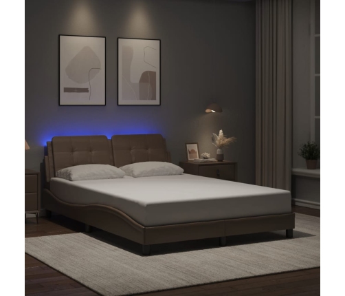 Estructura de cama con LED cuero sintético capuchino 140x190 cm