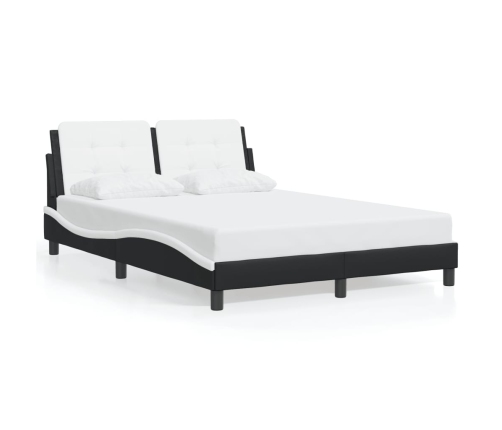 Estructura de cama luces LED cuero PE negro y blanco 140x190 cm