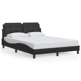 Estructura de cama con luces LED cuero PE negro 140x200 cm