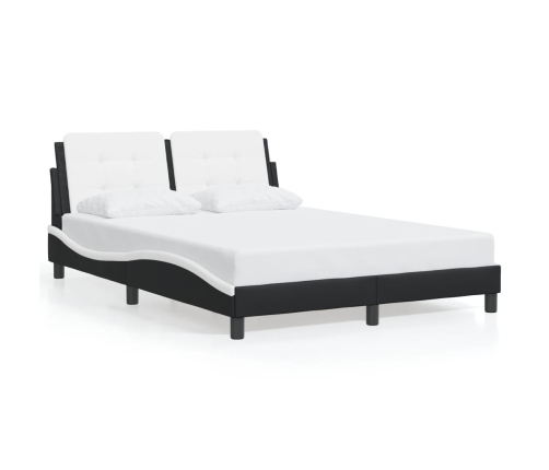 Estructura cama con LED cuero sintético negro blanco 140x200 cm