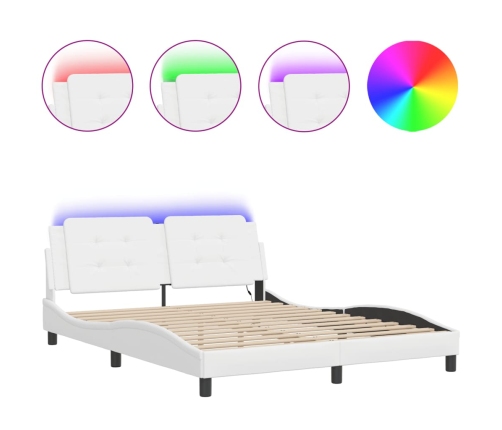 Estructura de cama con luces LED cuero PE blanco 160x200 cm