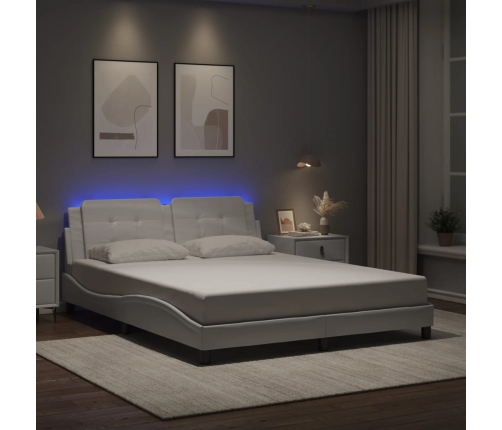 Estructura de cama con luces LED cuero PE blanco 160x200 cm