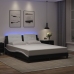 Estructura de cama con luz LED cuero PE negro blanco 160x200 cm