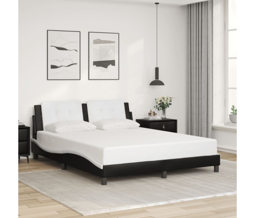 Estructura de cama con luz LED cuero PE negro blanco 160x200 cm