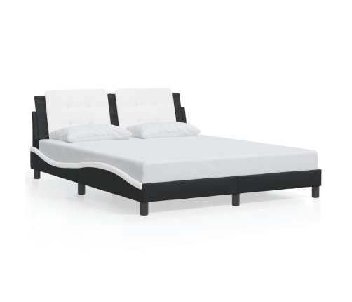 Estructura de cama con luz LED cuero PE negro blanco 160x200 cm