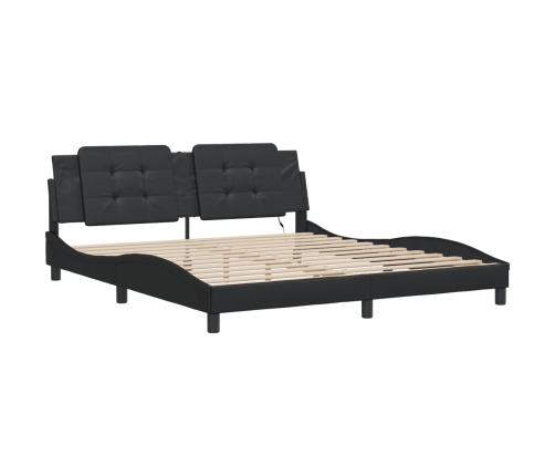 Estructura cama LED sin colchón cuero sintético negro 180x200cm