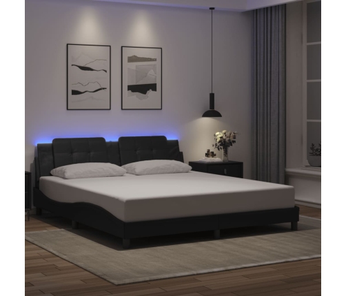 Estructura cama LED sin colchón cuero sintético negro 180x200cm