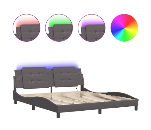 vidaXL Estructura de cama con luz LED cuero sintético gris 180x200 cm