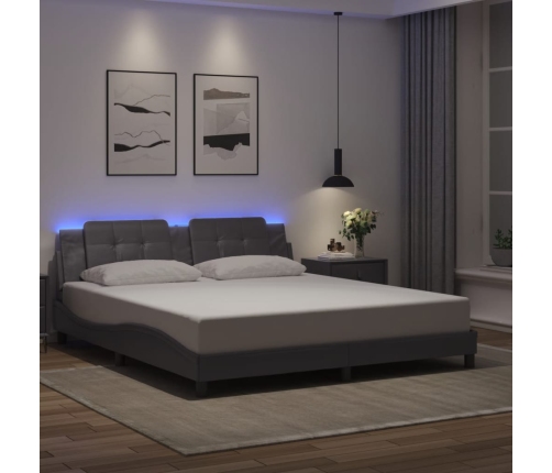 vidaXL Estructura de cama con luz LED cuero sintético gris 180x200 cm