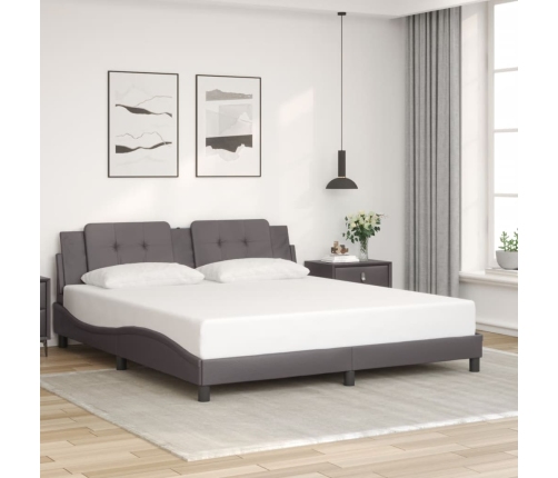 vidaXL Estructura de cama con luz LED cuero sintético gris 180x200 cm