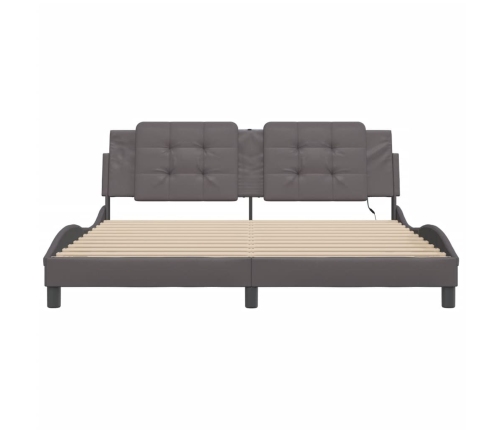 vidaXL Estructura de cama con luz LED cuero sintético gris 180x200 cm