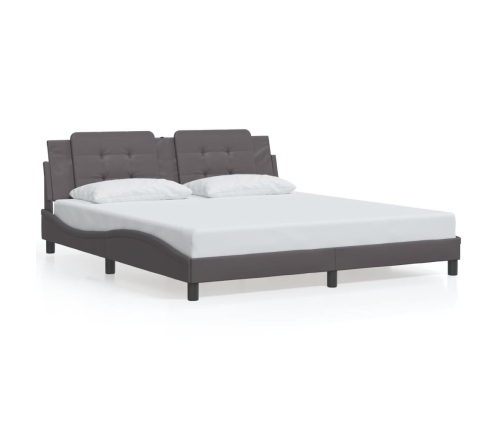 vidaXL Estructura de cama con luz LED cuero sintético gris 180x200 cm