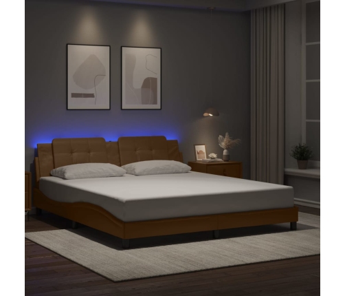 Estructura de cama con luz LED cuero PE capuchino 180x200 cm