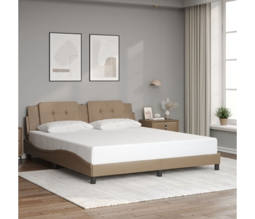 Estructura de cama con luz LED cuero PE capuchino 180x200 cm