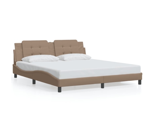 Estructura de cama con luz LED cuero PE capuchino 180x200 cm