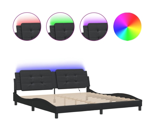 vidaXL Estructura cama con luces LED cuero sintético negro 200x200 cm