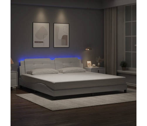 Estructura cama con luces LED cuero sintético blanco 200x200 cm