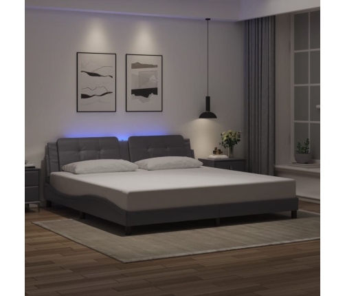 Estructura cama con luces LED cuero sintético gris 200x200 cm