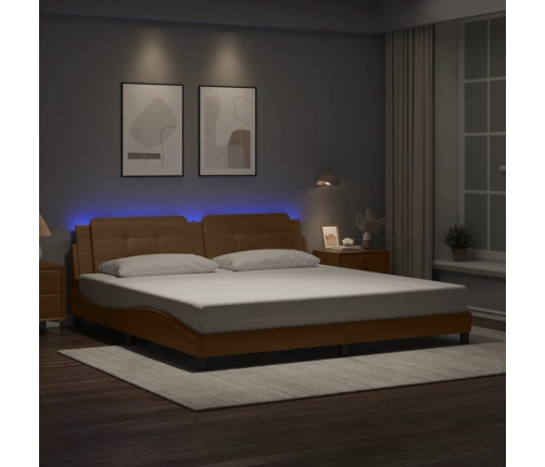 Estructura de cama con LED cuero sintético capuchino 200x200 cm