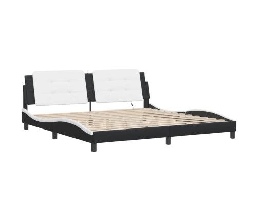 Estructura cama con LED cuero sintético negro blanco 200x200 cm