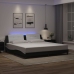 Estructura cama con LED cuero sintético negro blanco 200x200 cm