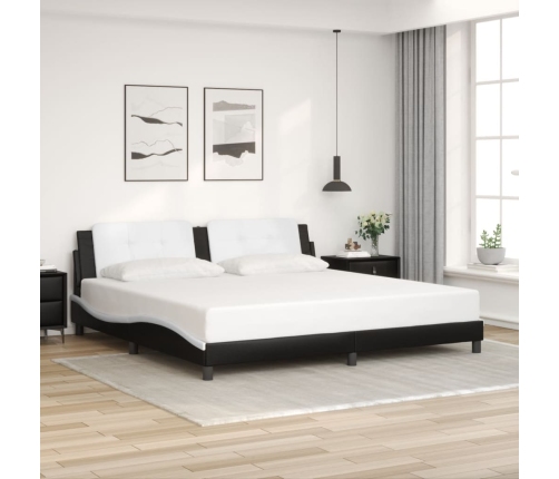 Estructura cama con LED cuero sintético negro blanco 200x200 cm