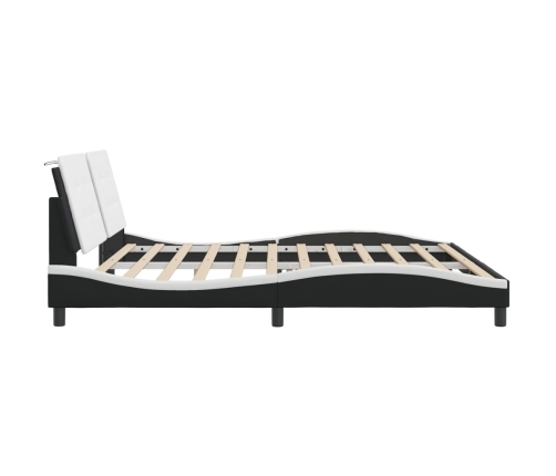 Estructura cama con LED cuero sintético negro blanco 200x200 cm