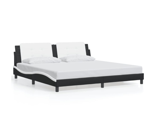 Estructura cama con LED cuero sintético negro blanco 200x200 cm