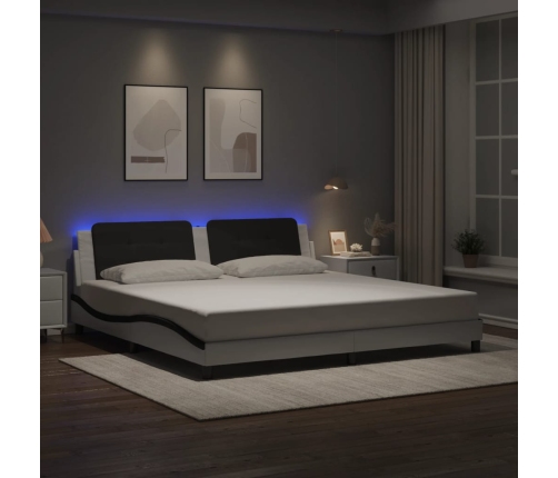 Estructura cama con LED cuero sintético blanco negro 200x200 cm