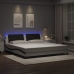 Estructura cama con LED cuero sintético blanco negro 200x200 cm