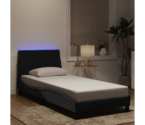 Estructura de cama con luz LED terciopelo negro 90x190 cm