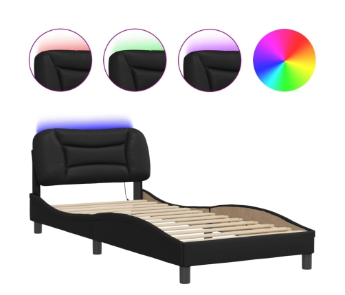 Estructura de cama con luz LED cuero sintético negro 90x190 cm