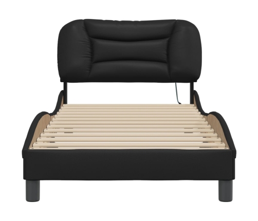 Estructura de cama con luz LED cuero sintético negro 90x190 cm