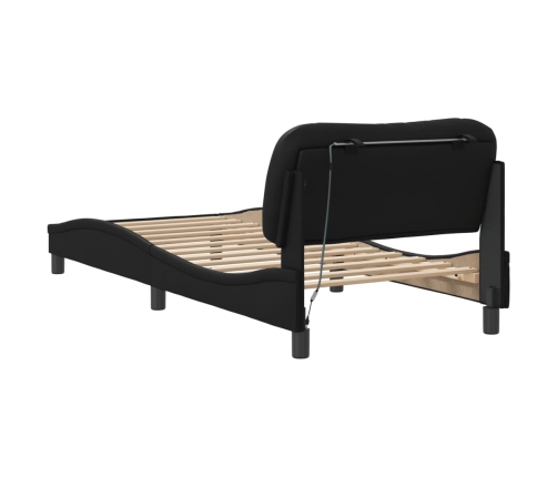 Estructura de cama con luz LED cuero sintético negro 90x190 cm