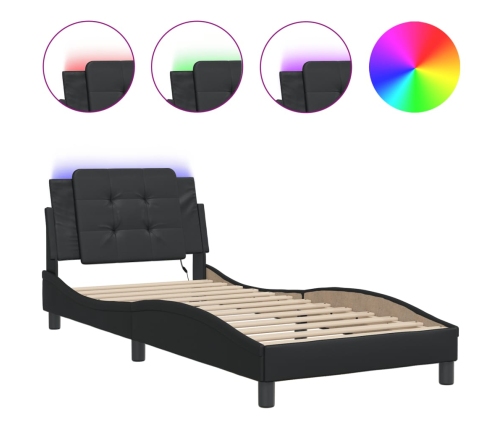 vidaXL Estructura de cama con luz LED cuero sintético negro 90x190 cm