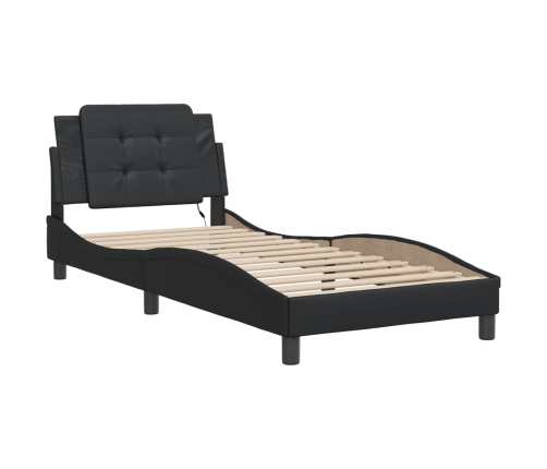 vidaXL Estructura de cama con luz LED cuero sintético negro 90x190 cm