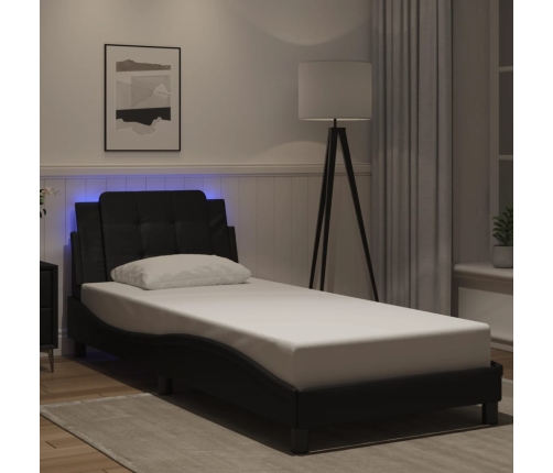 vidaXL Estructura de cama con luz LED cuero sintético negro 90x190 cm