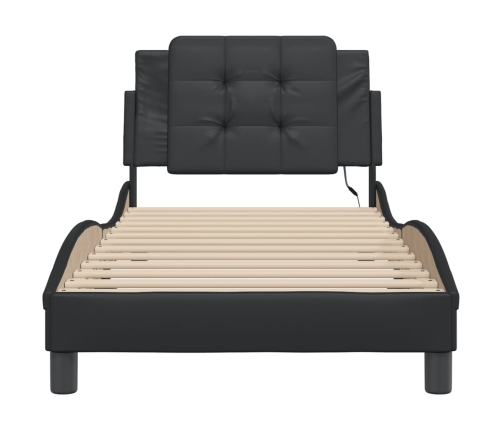 vidaXL Estructura de cama con luz LED cuero sintético negro 90x190 cm