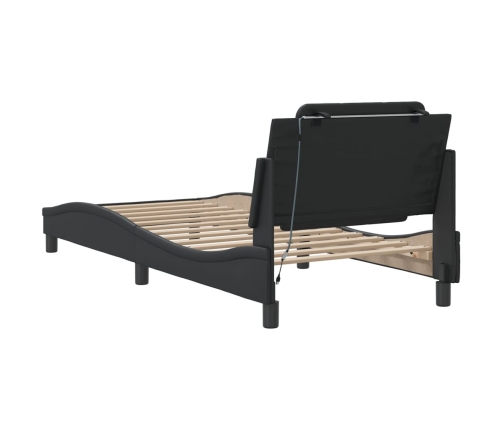 vidaXL Estructura de cama con luz LED cuero sintético negro 90x190 cm