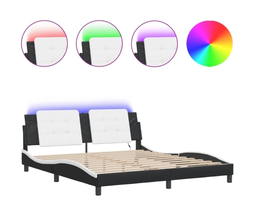 vidaXL Estructura cama con LED cuero sintético negro blanco 180x200 cm