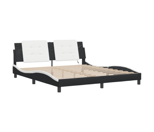 vidaXL Estructura cama con LED cuero sintético negro blanco 180x200 cm